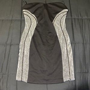 Black and silver strapless dress